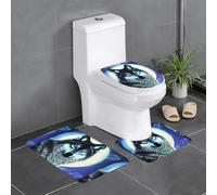 YYHHAOFA Wolf Under Moon Pattern Three Piece Set of Bathroom Floor mats, Bathroom Shower mats, Anti Slip Quick Drying