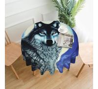 YYHHAOFA wolf under moon Prints 60in Round Decorative Tablecloth - High-Grade Polyester Throw Cover for Dining, Parties, and Outdoor Events