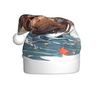 YYHHAOFA Wolves in the Waves Pattern Christmas Hat for Adult Making It a Fun and Durable Gift for Men and Women