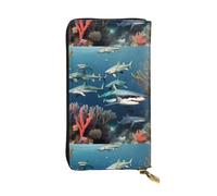 YYHHAOFA Women's Long Leather Wallet with Zipper Coin Pocket | for Cards Cash Checkbook, Soft Durable Organizer Gift for Ladies Girls Sharks under the sea Pattern