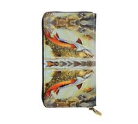 YYHHAOFA Women's Long Leather Wallet with Zipper Coin Pocket | for Cards Cash Checkbook, Soft Durable Organizer Gift for Ladies Girls Brook Trout Fly Fishing Pattern