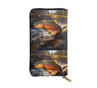 YYHHAOFA Women's Long Leather Wallet with Zipper Coin Pocket | for Cards Cash Checkbook, Soft Durable Organizer Gift for Ladies Girls Brook Trout Fly Fishing Pattern