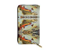 YYHHAOFA Women's Long Leather Wallet with Zipper Coin Pocket | Large Capacity Clutch for Cards Cash Checkbook, Soft Durable Fashion Gift for Ladies Girls Brook Trout Fly Fishing Prints