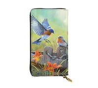 YYHHAOFA Women's Long Leather Wallet with Zipper Coin Pocket | Large Capacity Clutch for Cards Cash Checkbook, Soft Durable Fashion Gift for Ladies Girls Eastern Blue Bird Prints