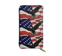 YYHHAOFA Women's Long Leather Wallet with Zipper Coin Pocket | Large Capacity Clutch for Cards Cash Checkbook, Soft Durable Fashion Gift for Ladies Girls American Flag Fly Eagle Prints