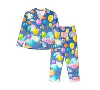 YYHHAOFA Women's Long-Sleeved Pajama Set Colorful Balloons pattern size M : Fabric is soft, breathable and Comfortable Black