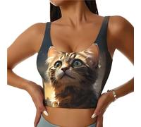 YYHHAOFA Women's low collar Sports Bra Elastic Sports Vest Yoga Tank Top Tops Shirts cats Pattern 2XL Black