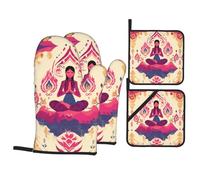 YYHHAOFA Yoga Meditation Prints Oven Mitts and Pot Holders Sets for Kitchen Baking - Insulated, Thick, Durable, and Anti-Scalding