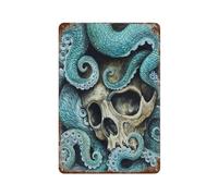 YYHMKBYY Skull Octopus Art Welcome Metal Tin Sign Poster Painting With Rust Vintage Home Wall Decor(15x30cm 6x12 inch-163