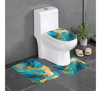 YYHWHJDE 3-Piece Anti Slip Floor Mat Set Azurite Teal and Foil Gold Oil Marble Pattern Prints Bathroom Rugs for Ultimate Comfort, Master Bathrooms