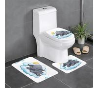 YYHWHJDE 3-Piece Anti Slip Floor Mat Set Baby elephant playing on the clouds Prints Bathroom Rugs for Ultimate Comfort, Master Bathrooms