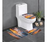 YYHWHJDE 3-Piece Anti Slip Floor Mat Set Beach Maui Hawaii Sunset Sea Waves Clouds Pattern Bathroom Rugs for Ultimate Comfort, Master Bathrooms