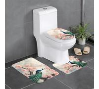 YYHWHJDE 3-Piece Anti Slip Floor Mat Set Beautiful Peacock and Floral Prints Bathroom Rugs for Ultimate Comfort, Master Bathrooms