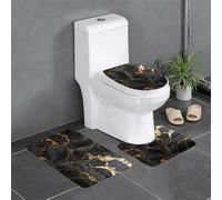 YYHWHJDE 3-Piece Anti Slip Floor Mat Set black marble texture gold Prints Bathroom Rugs for Ultimate Comfort, Master Bathrooms