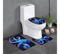 YYHWHJDE 3-Piece Anti Slip Floor Mat Set Blue Octopus Pattern Bathroom Rugs for Ultimate Comfort, Master Bathrooms