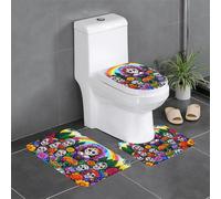 YYHWHJDE 3-Piece Anti Slip Floor Mat Set Day of The Dead Pattern Bathroom Rugs for Ultimate Comfort, Master Bathrooms