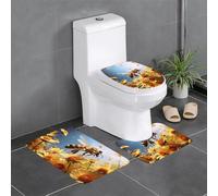 YYHWHJDE 3-Piece Anti Slip Floor Mat Set flying bees daisy honey Prints Bathroom Rugs for Ultimate Comfort, Master Bathrooms