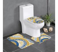 YYHWHJDE 3-Piece Anti Slip Floor Mat Set Gold Blue White Prints Bathroom Rugs for Ultimate Comfort, Master Bathrooms
