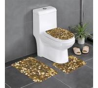 YYHWHJDE 3-Piece Anti Slip Floor Mat Set Gold Sequin Sparkle Prints Bathroom Rugs for Ultimate Comfort, Master Bathrooms