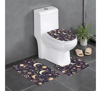 YYHWHJDE 3-Piece Anti Slip Floor Mat Set Golden Stars In The Night Sky Prints Bathroom Rugs for Ultimate Comfort, Master Bathrooms