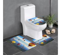 YYHWHJDE 3-Piece Anti Slip Floor Mat Set Hot Air Balloon In The Sky Pattern Bathroom Rugs for Ultimate Comfort, Master Bathrooms