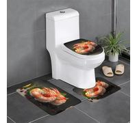 YYHWHJDE 3-Piece Anti Slip Floor Mat Set Japanese sushi shrimp Prints Bathroom Rugs for Ultimate Comfort, Master Bathrooms