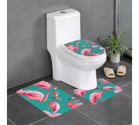 YYHWHJDE 3-Piece Anti Slip Floor Mat Set Lovely Pink Flamingos Prints Bathroom Rugs for Ultimate Comfort, Master Bathrooms