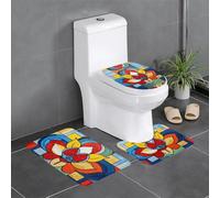 YYHWHJDE 3-Piece Anti Slip Floor Mat Set Mondrian Bohemian Lotus Flower Prints Bathroom Rugs for Ultimate Comfort, Master Bathrooms