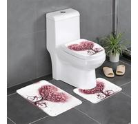 YYHWHJDE 3-Piece Anti Slip Floor Mat Set Mother's Day Valentine's Day Romantic Heart Tree and Bike Prints Bathroom Rugs for Ultimate Comfort, Master Bathrooms