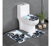 YYHWHJDE 3-Piece Anti Slip Floor Mat Set Motorcycle Skeleton Prints Bathroom Rugs for Ultimate Comfort, Master Bathrooms