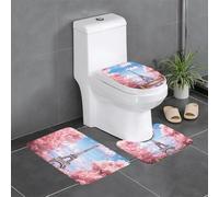 YYHWHJDE 3-Piece Anti Slip Floor Mat Set paris street eiffel tower pink floral Prints Bathroom Rugs for Ultimate Comfort, Master Bathrooms