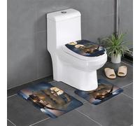YYHWHJDE 3-Piece Anti Slip Floor Mat Set Pirate sailboat full moon Prints Bathroom Rugs for Ultimate Comfort, Master Bathrooms