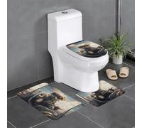YYHWHJDE 3-Piece Anti Slip Floor Mat Set Puppy taking a ride Prints Bathroom Rugs for Ultimate Comfort, Master Bathrooms