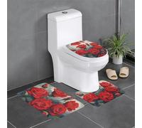 YYHWHJDE 3-Piece Anti Slip Floor Mat Set Red Roses Prints Bathroom Rugs for Ultimate Comfort, Master Bathrooms