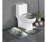 YYHWHJDE 3-Piece Anti Slip Floor Mat Set Small town on the island Prints Bathroom Rugs for Ultimate Comfort, Master Bathrooms