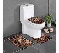 YYHWHJDE 3-Piece Anti Slip Floor Mat Set steampunk mechanical gears Prints Bathroom Rugs for Ultimate Comfort, Master Bathrooms