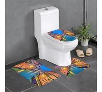 YYHWHJDE 3-Piece Anti Slip Floor Mat Set Venice Night Prints Bathroom Rugs for Ultimate Comfort, Master Bathrooms