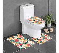 YYHWHJDE 3-Piece Bathroom Rugs Set 24x16in tropical flower and corgi Pattern Anti-Slip Floor Mats with Contour, Oval & Rectangular Shapes for Home, Kitchen & Restrooms