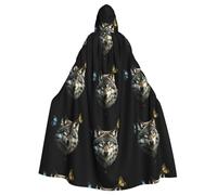 YYHWHJDE A Brutal Wolf Pattern Halloween Adult Hooded Cape Cloak For Role-Playing, Stage Costumes, Parties Easy Care