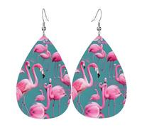 YYHWHJDE A flock of flamingos Prints Teardrop Leather Earrings - Vibrant Dangle Layers for Women, Lightweight Fashion Jewelry for Parties & Everyday Wear