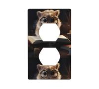 YYHWHJDE A Little Hamster Reading a Book Picture Double Socket Wall Panel Decorative is Durable and Suitable for Socket Light Switch Accessories 4.5x2.76in