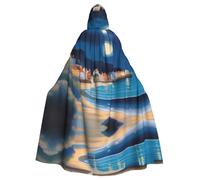 YYHWHJDE Adult Hooded Cloak Halloween Costume Cape Full Length | Small Town Under The Moonlight Pattern