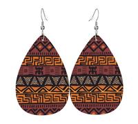 YYHWHJDE African Mud Cloth Tribal Prints Teardrop Leather Earrings - Lightweight Dangle Earrings for Women, Vivid Faux Leather Drops with Silver Plated Hooks, Chic Jewelry for Parties & Gifts