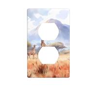 YYHWHJDE African Savanna Giraffe Prints Double Socket Wall Panel Electrical Socket Cover Plate Shatter Decoration Durable 4.5x2.76in