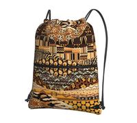 YYHWHJDE African Style Patchwork Prints Drawstring Backpack - Lightweight Water-Resistant Sport Gym Bag with Zipper Pocket for Travel & Hiking