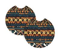 YYHWHJDE African Tribal Ethnic Texture Prints Car Cup Coasters 2-Pack - Absorbent Neoprene Drink Layers, Protect Your Ride & Add a Stylish Touch - Heat Resistant, Non-Slip
