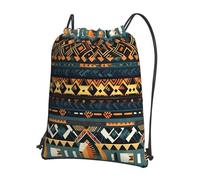 YYHWHJDE African Tribal Ethnic Texture Prints Drawstring Zipper Backpack - Lightweight Foldable Gym Bag for Travel Workout Yoga