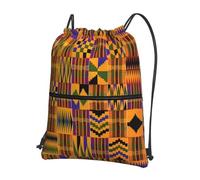 YYHWHJDE African Tribal Ethnic Texture Prints Drawstring Zipper Backpack - Lightweight Foldable Gym Bag for Travel Workout Yoga