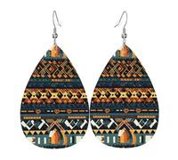 YYHWHJDE African Tribal Ethnic Texture Prints Teardrop Leather Earrings - Lightweight Dangle Earrings for Women, Vivid Faux Leather Drops with Silver Plated Hooks, Chic Jewelry for Parties & Gifts