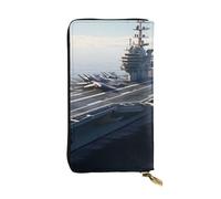 YYHWHJDE Aircraft Carrier Picture Quality Leather Long Clutch Wallet Designed for Fashion Girls and Women Stylish 7.48 x 4.13 in